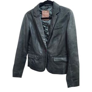 Vintage Leather Blazer Jacket Women’s EU38/US6 Green Notched Lapel Single Button